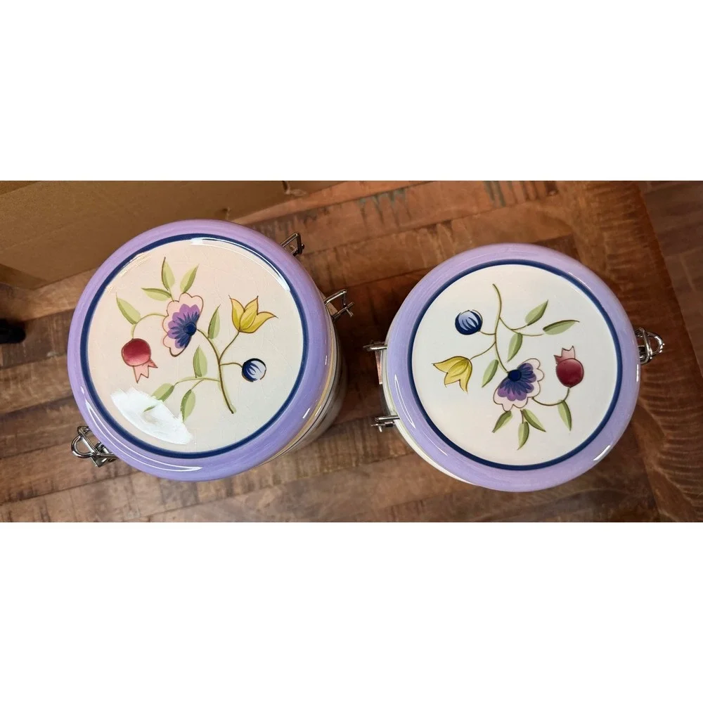 Studio Nova Provence Garden Ceramic Canister Set KT436 Floral Airtight Jars 2pc